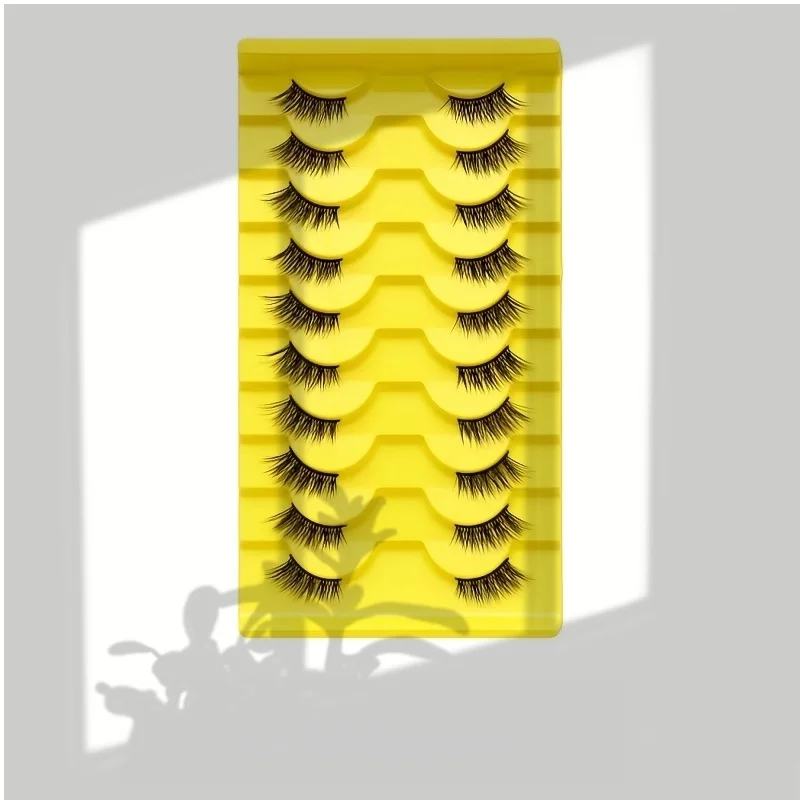 10 Pairs Half Strip False Eyelashes with Transparent Band – Natural Cat Eye Effect. 5–13mm Soft Synthetic Leopard-Print Lashes,