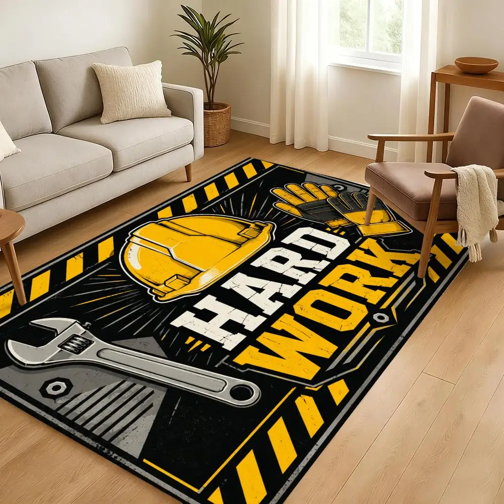 Construction Worker Appreciation Banner Floor Mat Soft Thickened Non-Slip Bedroom Living Room Door Mat Home Decor Flannel Rugs