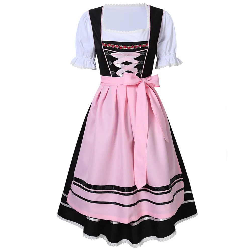 

Women Dirndl Dress Oktoberfest German Bavaria Parade Costume Wench Beer Girl Bar Maid Cosplay Outfit Halloween Fancy Party Dress