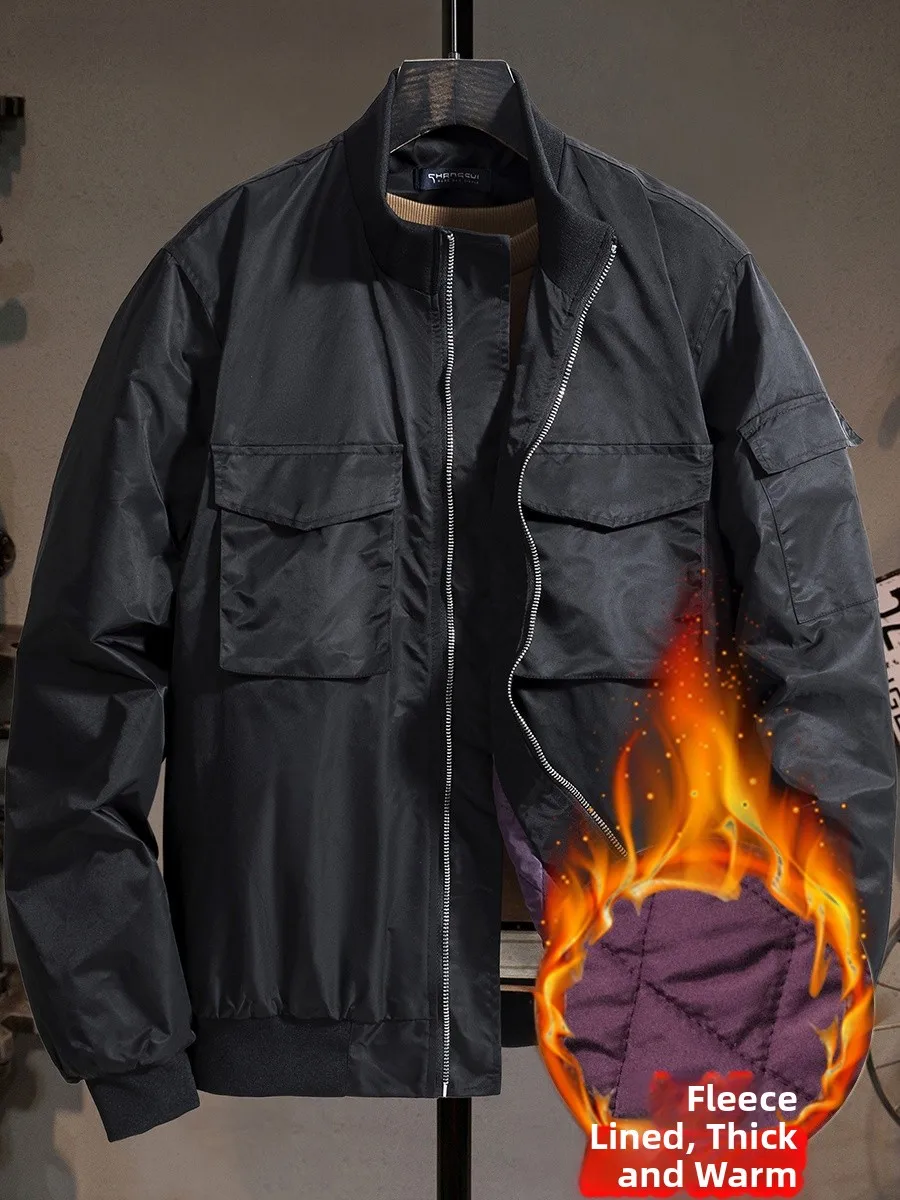 

Winter Cotton-Padded Workwear Jaet Men's Casual Long Sve Stand Collar Warm Faionable Outerwear Youth Active Sle