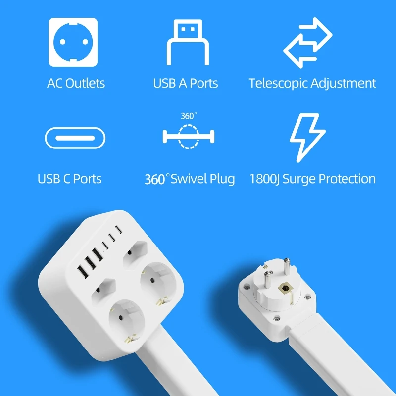 Electrical Outlet Extender Adjustable Length Power Outlets Extender Power Socket Wall Plug Rotates Electrical Outlet Extender