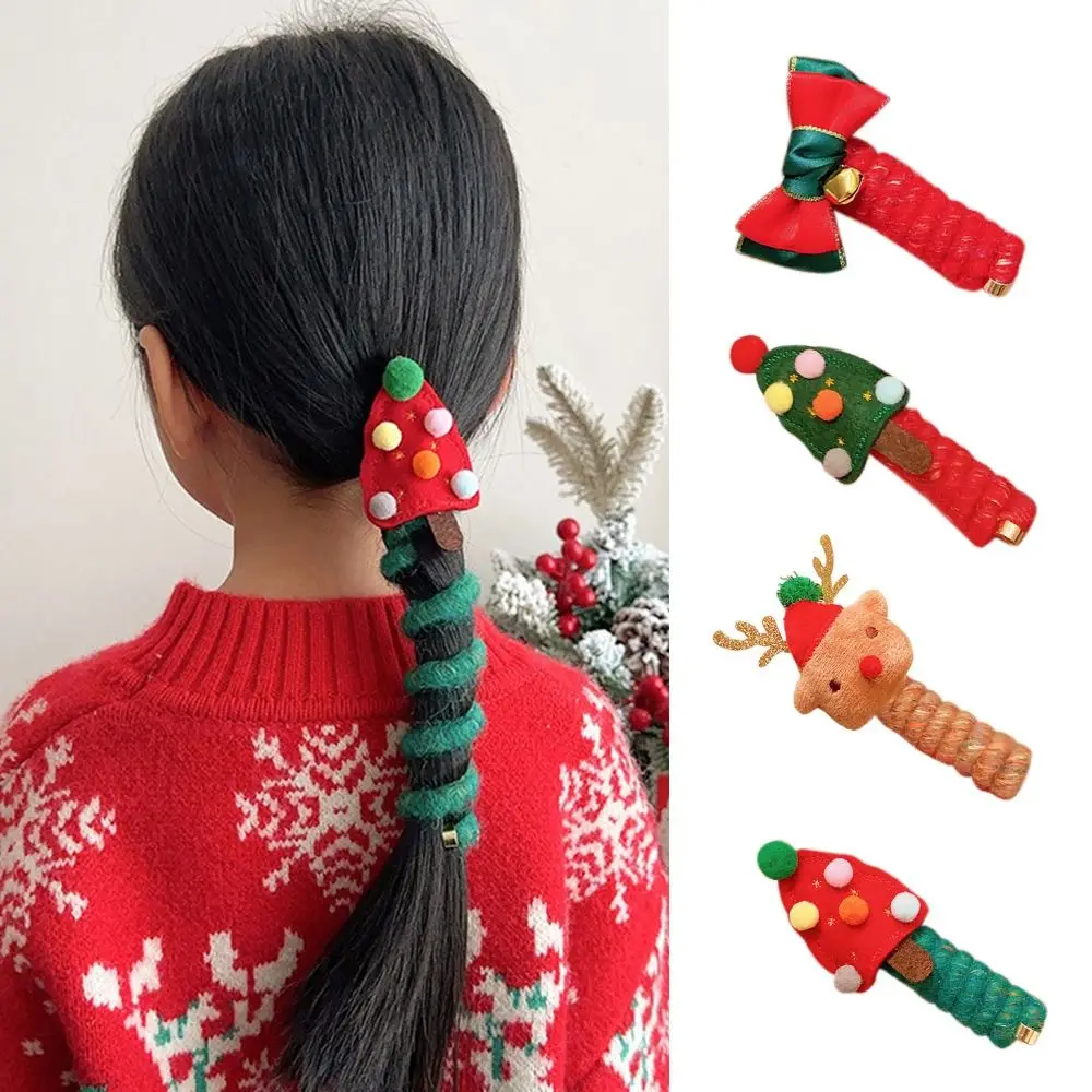 Christmas Tree Elk Kids Children Telephone Wire Hair Ties Cute Curly Telephone Wire Hair Loop Elastic