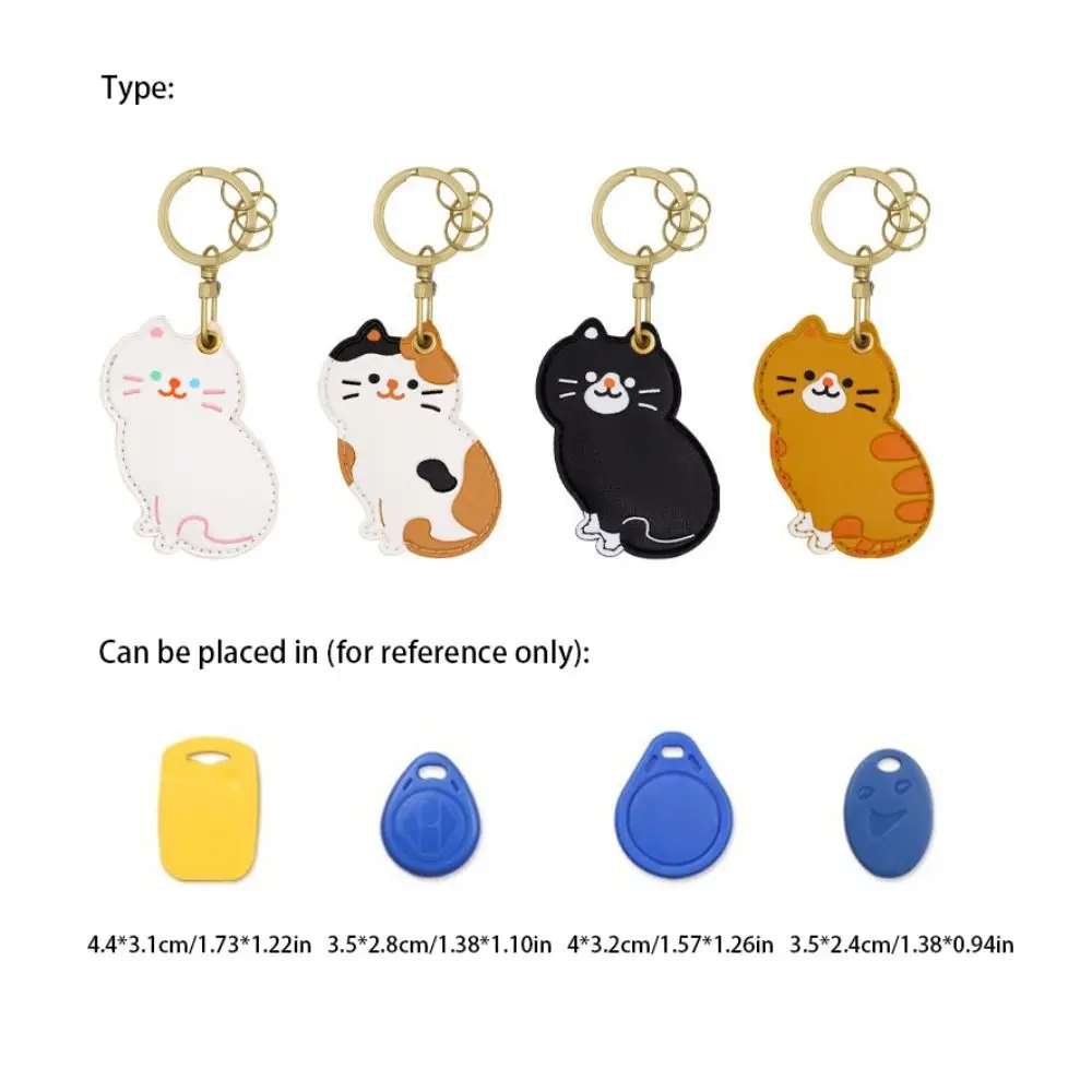 Cartoon Meow Calico Cat Keychain Creative Leather Ginger Cat Access Card Holder Funny Animal Tuxedo Cat Pendant Keyfob view 5