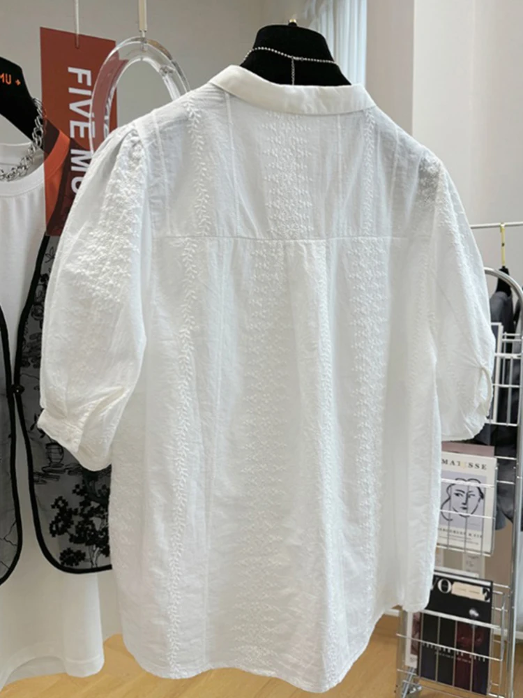 

Женский летний топ Ele Embroidered White ort Sve irt с вышивкой и цветочным фонариком, корейский свободный крой