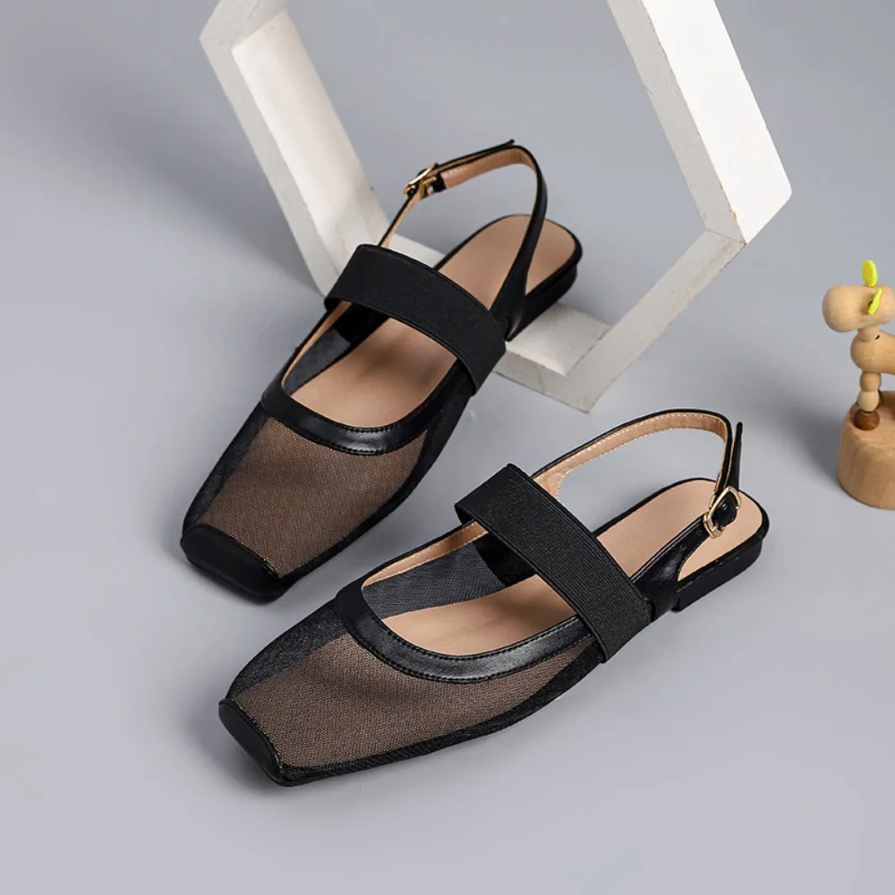 Women's Flat Sandals Soft Sole Hollow Toe Sandals Women's Breathable Mesh Flat Sole Pumps Single Shoes for Women Plus Size 43 44