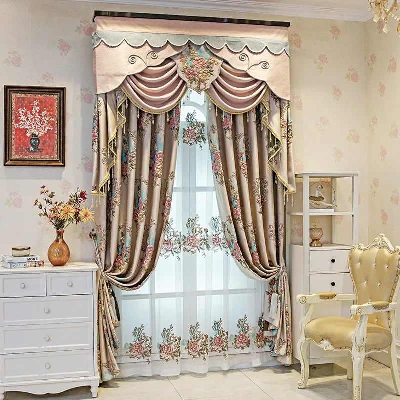 High Precision Girl Curtains Embroidered Curtains for Living Dining Room Bedroom Villa Window Gauze Curtains 3D Floral Customize