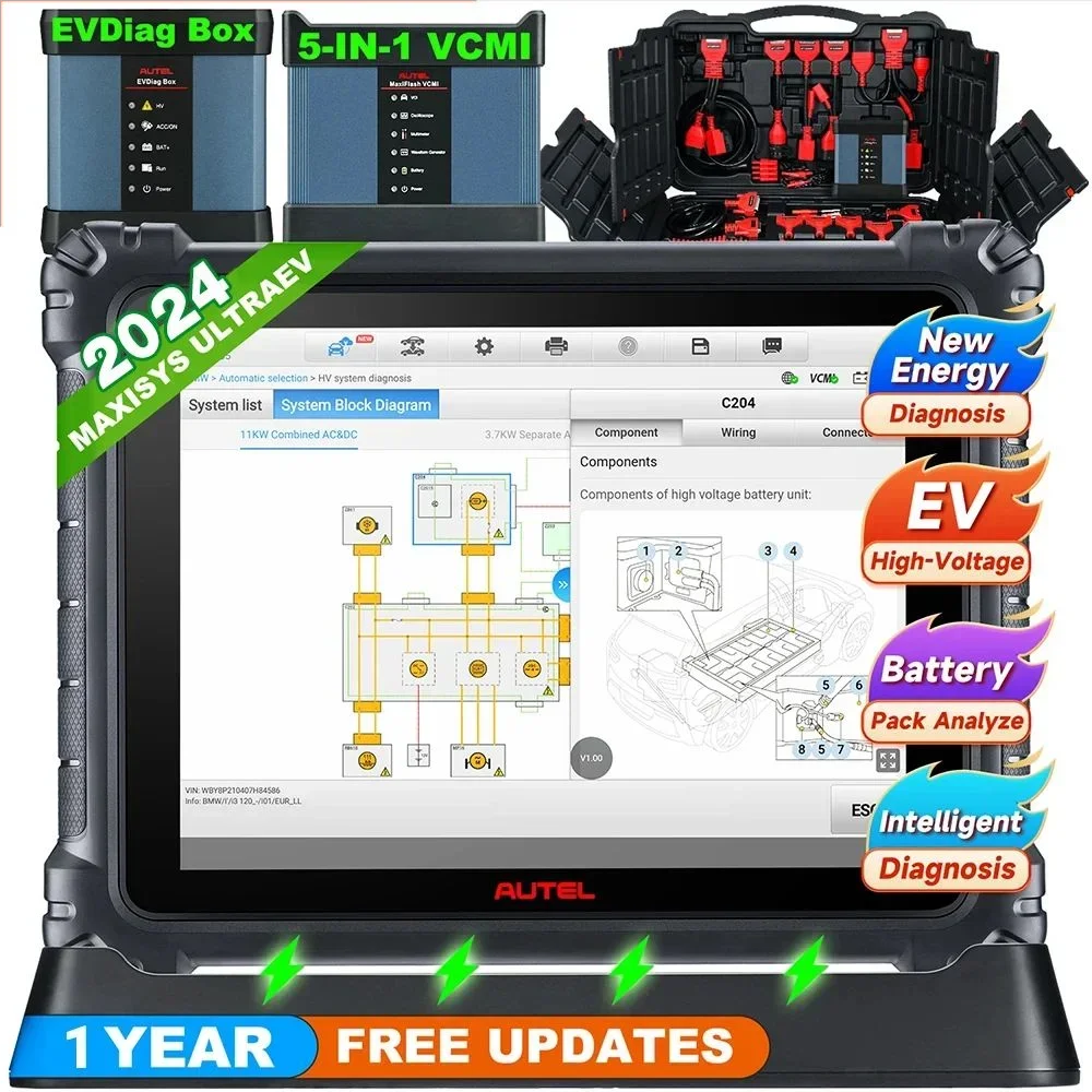 Autel MaxiSys Ultra EV Scanner 5in1 VCMI For Electric New Energy Vehicles + EVdiag Kit Battery Pac ECU Coding EV Diagnostic Tool