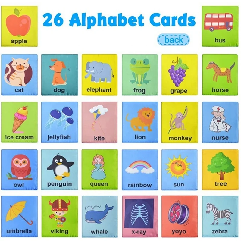 26Pcs Soft Alphabet Cards With Cloth Bag For Kids Infant Educational Early Learning Alphabet Toys Birthday Gift