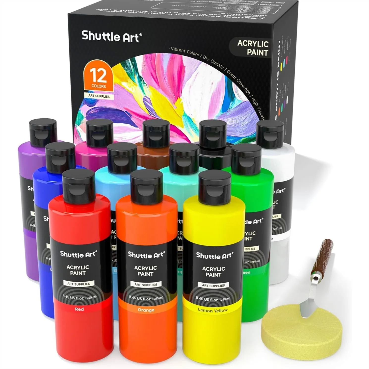 

12 Colors Acrylic Paint Set 250ml Bottles Bulk Painting Supplies For Artists Beginners Kids Canvas Wood