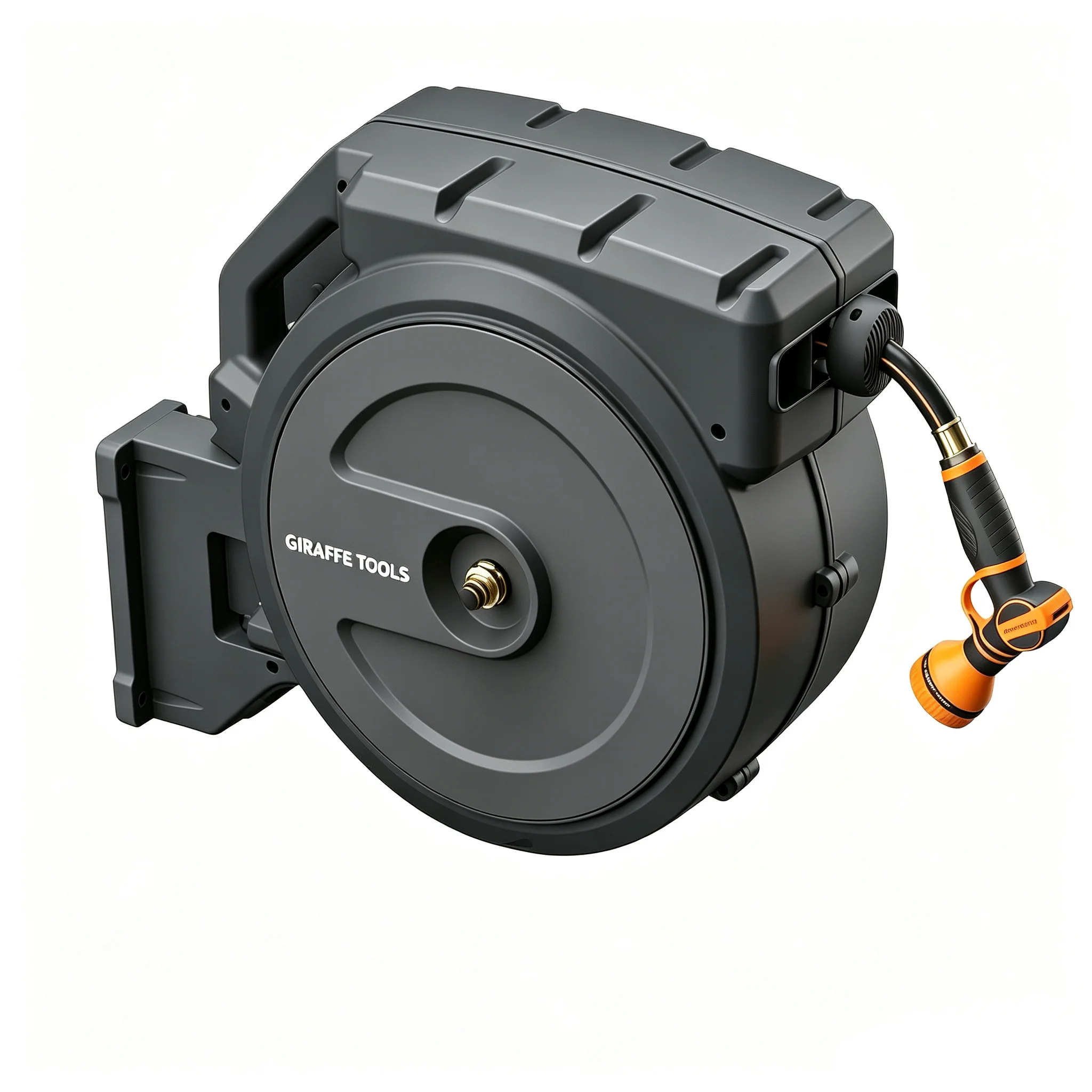 Giraffe Tools Retractable Heavy Duty Garden Hose Reel 1/2 Inch x 155 with 5 ft Leader Hose, Any Length Lock, Wall Mounted and 180 Deg Swivel Bracket, Slow Return System