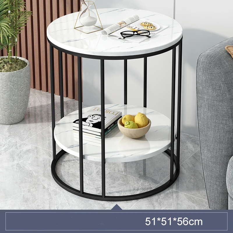 Creative Household Small Table Bedroom Simple Modern Coffee Table Marble Pattern Small Round Table Double Stone Pattern Desk