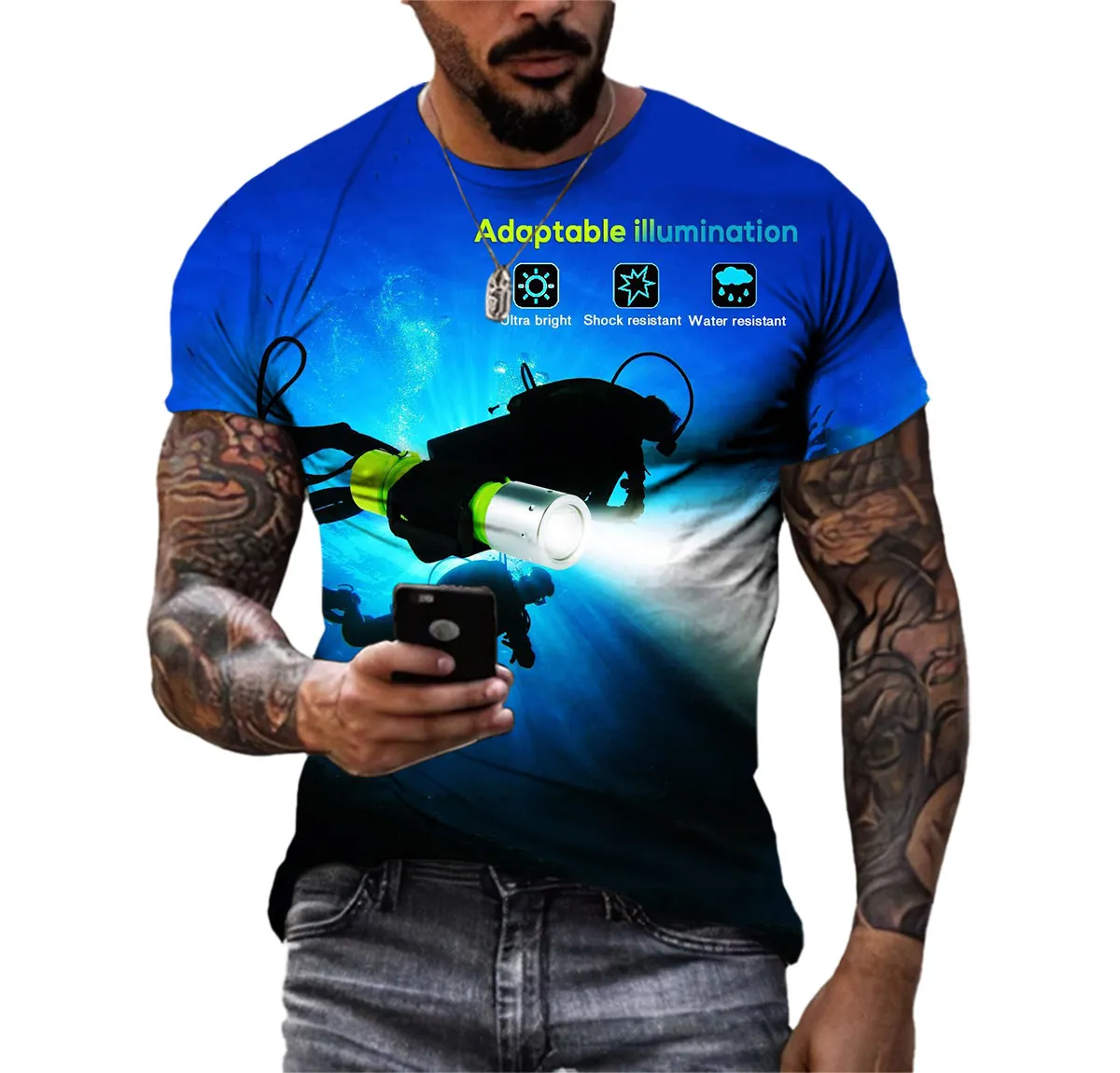 Summer Deep Sea Diving Men\'S T-Shirt 3d Printed Fashion Trend Large Silhouette Line Short Sleeve Hip Hop Harajuku O-Neck Shirt