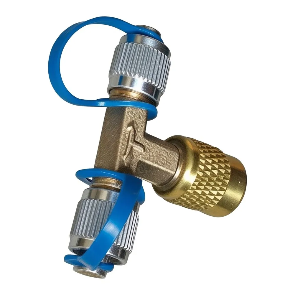Auto Ac Fitting As Shown In The Figure Brass Three-way Valve Solid Brass Construction T-shaped Design For Auto Ac Maintenance