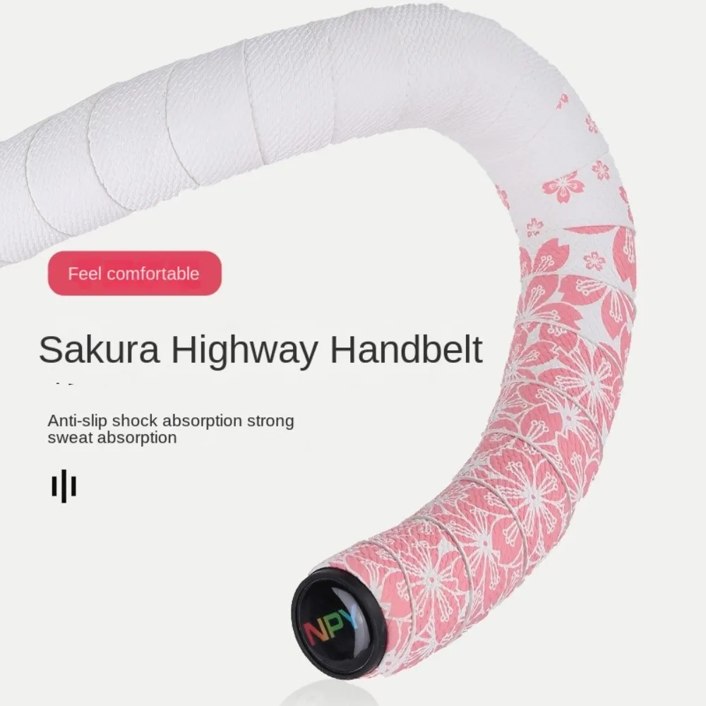 

PU EVA Sakura Bike Handlebar Tape 6 Colors With 2 Plugs Handle Bar Wrap Straps Shock Absorbing Non-Slip