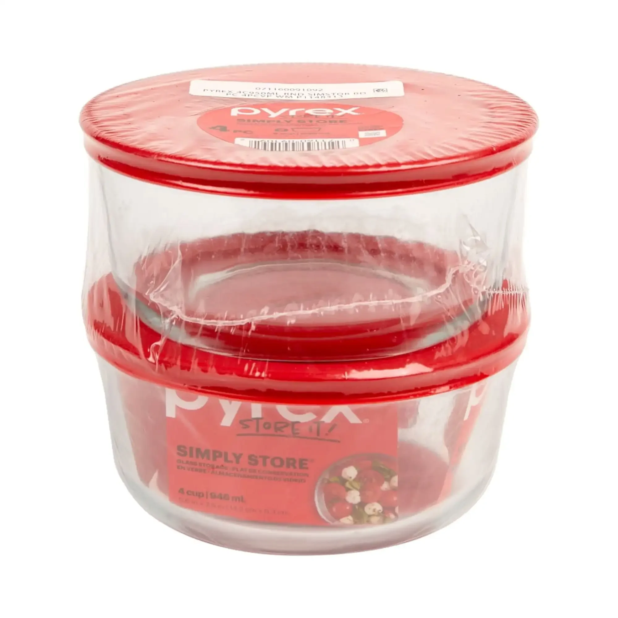 Pyrex Glass Bowl Set, 2 Pack 4-Cup with Lids, Microwave & Oven Safe, BPA-Free, Food Storage Containers for Kitchen