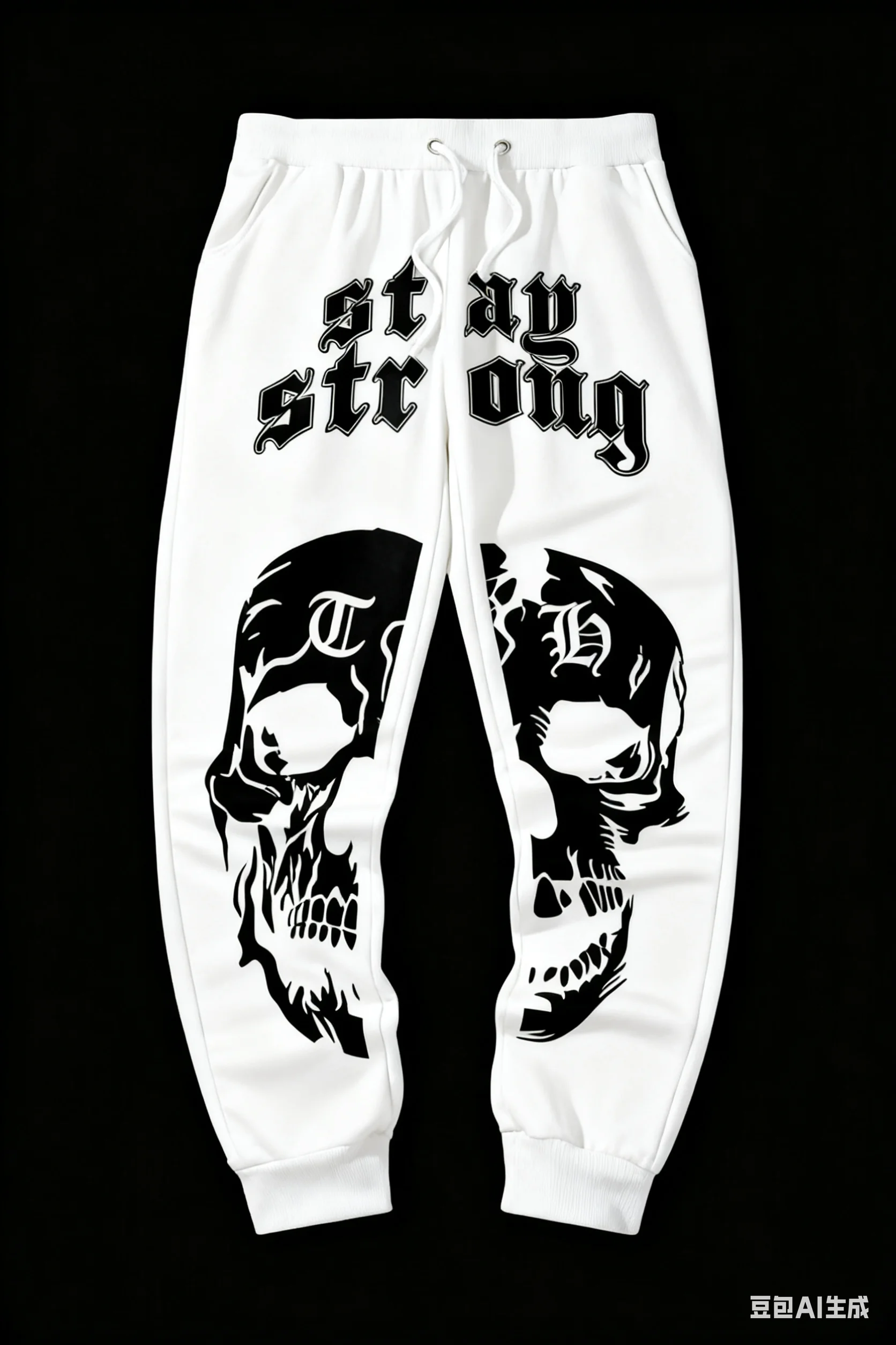 

Hip-Hop Dark Style Skull Sweatpants with 'Stay Strong' Slogan 3D Print, Trendy Men's Jogger Streetwear Casual Sports Pants