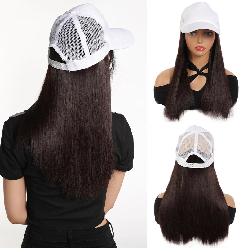 White duck tongue sponge hat wig long straight hair adjustable size women's synthetic wig easy to wear suitable for daily use