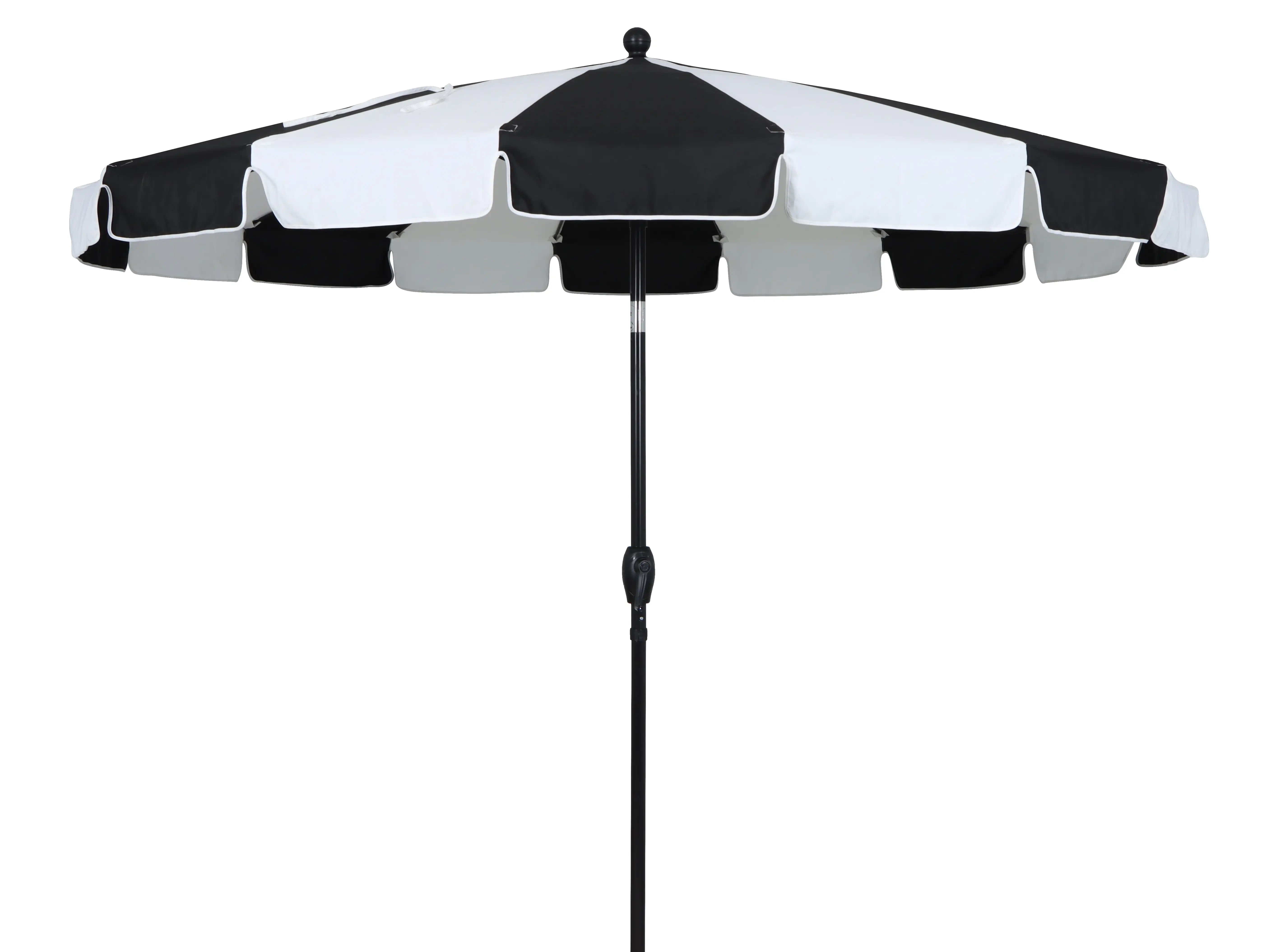 

9' Black & White Market Umbrella with Fiberglass Ribs, Crank Lift, 3-Angle Tilt
