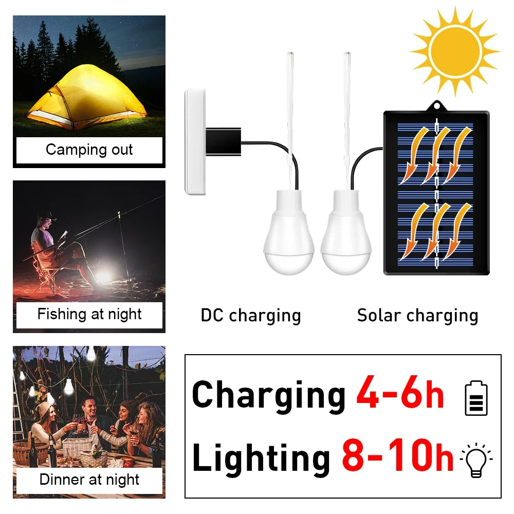 12LED Solar Camping Light Bulb Waterproof Protable Emergency Lamp for Tent Hiking Fishing BBQ