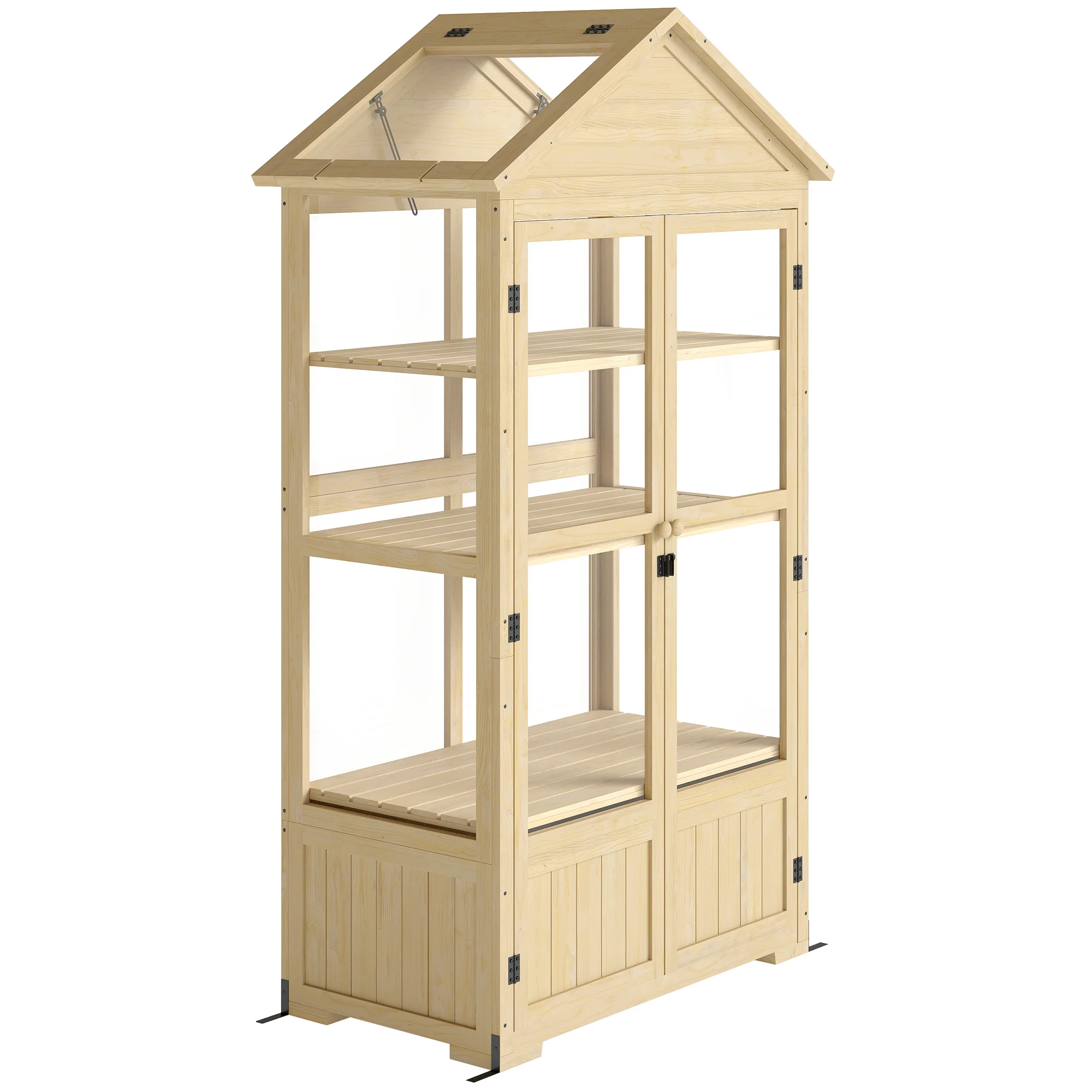 Outsunny koud frame van houten afsluitbare kas met 4-niveaus natuur - afbeelding 2
