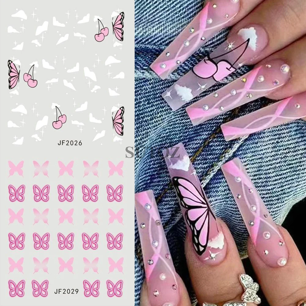 3D Butterfly Nail Stickers Laser Butterfly Cloud Wings Water Transfer Decals Sliders Spring Manicure Decor Wraps NTJF2020-2031