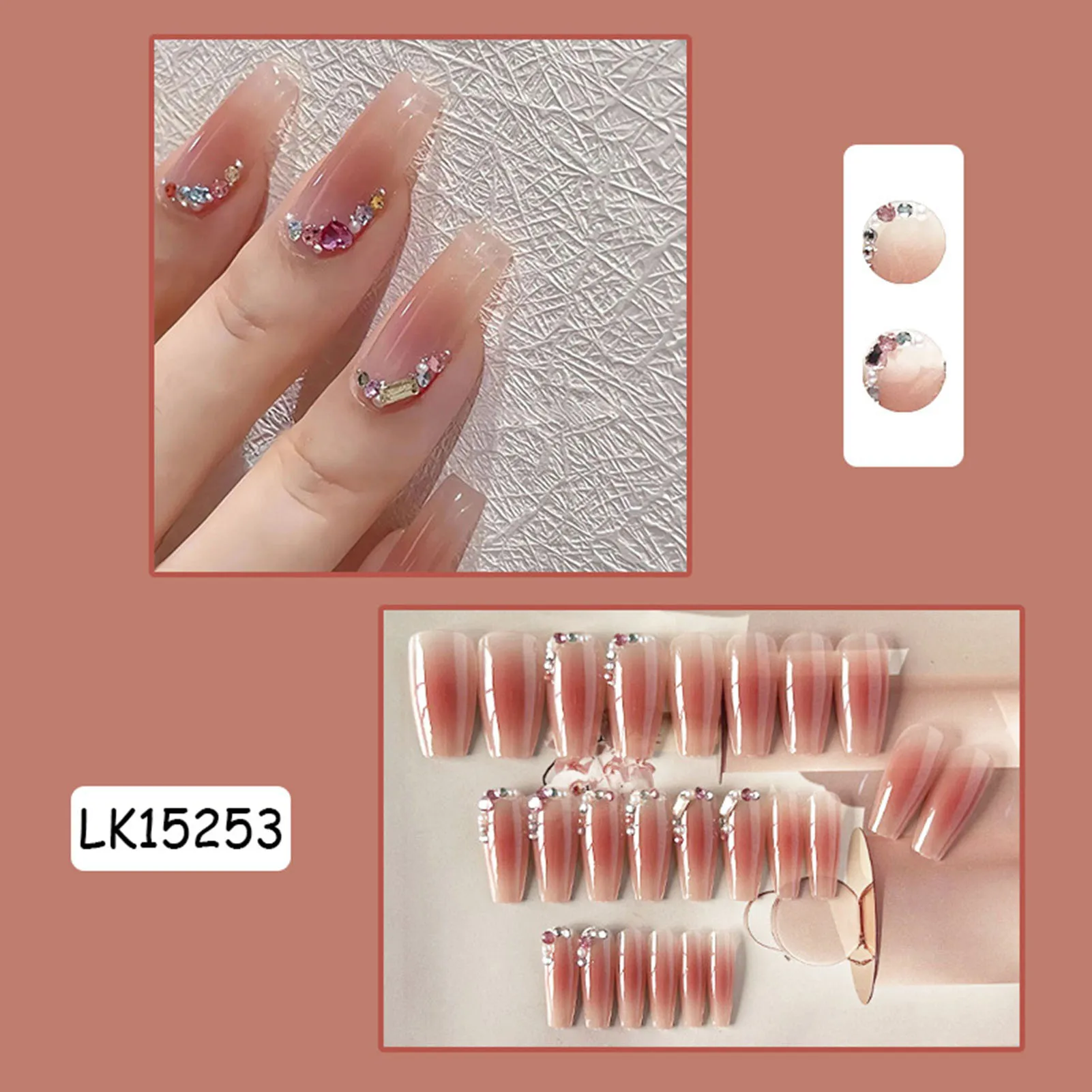 Roze Met Strass Decor Lange Valse Nagels Duurzaam En Nooit Te Splitsen Comfort Nep Nagels Voor Winkelen Reizen Dating