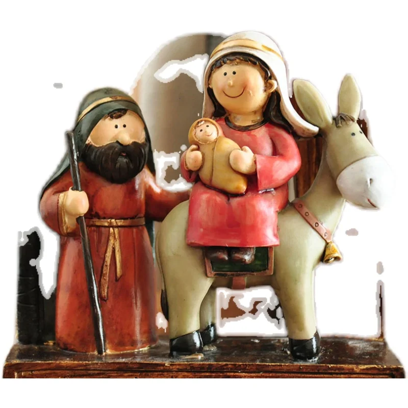 Christ Be With Me Country Retro Donkey Riding Manger Group Birth Of Christ Scene Ornaments Christmas Gifts Christmas Decorations