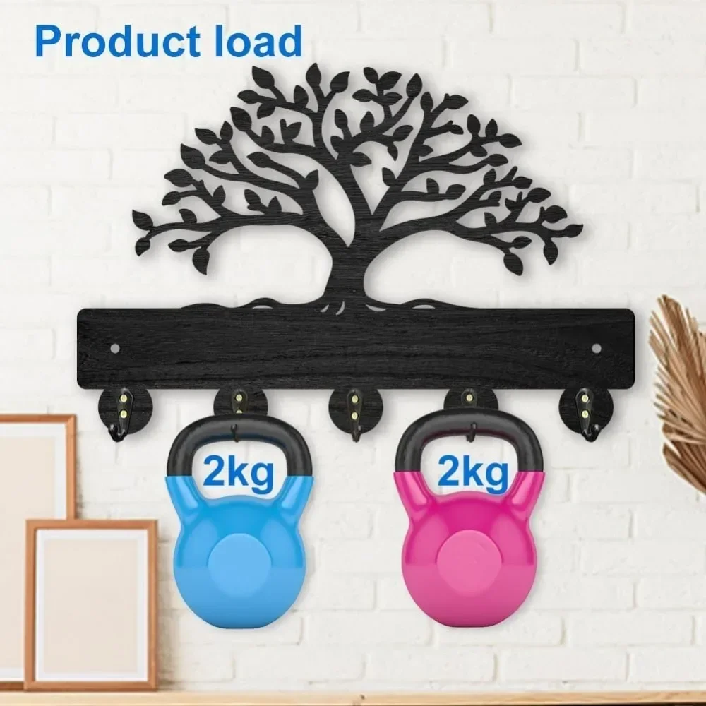 Tree of Life Coat Rack Wall Mount 11.8×7.9inch Lush Tree Key Holder for Wall Decorative Wood Black Key Rack Hanger 5 Alloy image 4