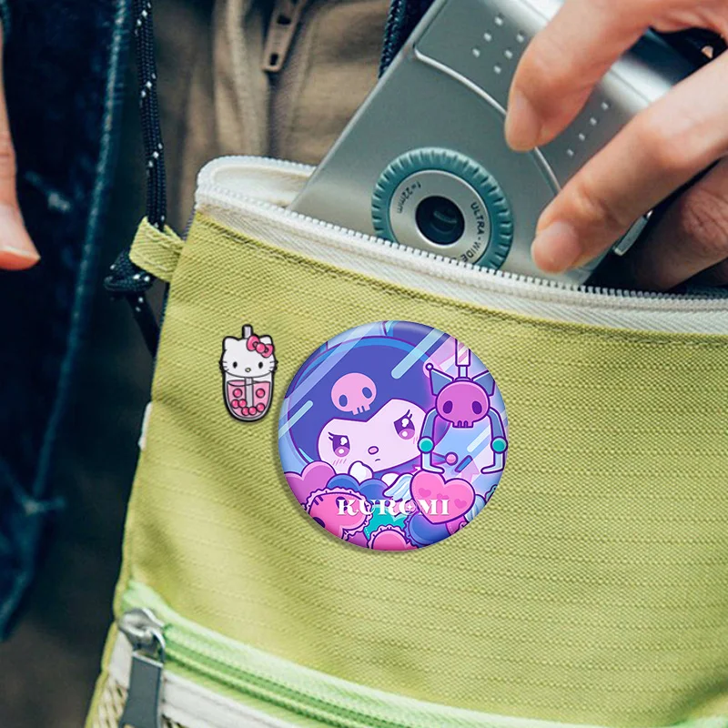 Leuke Hello Kitty Knop Metalen Pinnen Handgemaakte Blik Broche Cartoon Kuromi Cinnamoroll Figuur Cosplay Badge Rugzak Accessoires