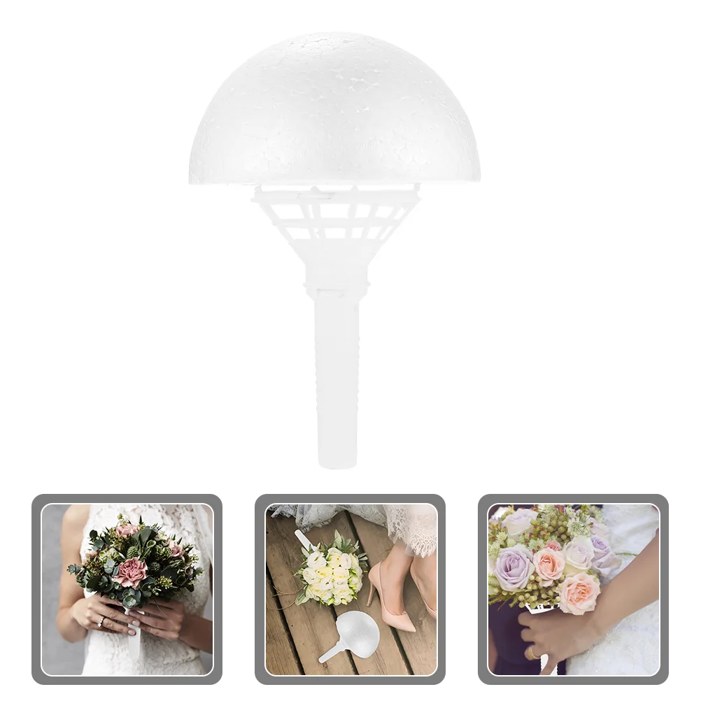 Flower Mud Foam DIY Floral Holder Hemispherical White Faux Flowers Bridal Bouquets Handle Plastic