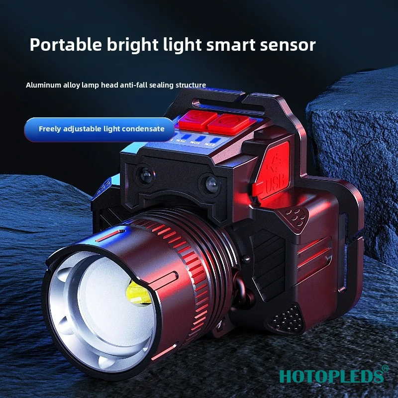 

New laser outdoor charging convenient headlight retractable zoom fishing work light strong light headlight