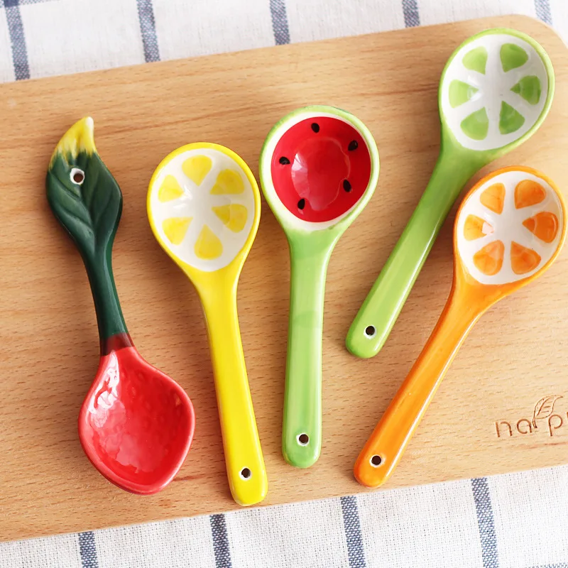 Ceramic Coffee Spoon Korean Household Tableware Spoon Dessert Cartoon Small Children Spoons Fruit Design Creative Lovely Ladle