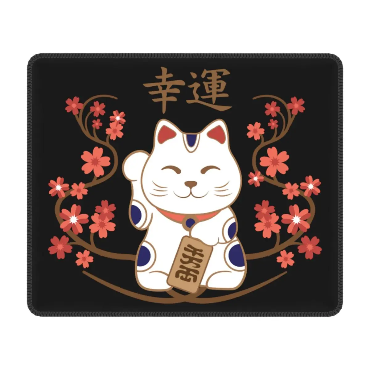 Maneki Neko Cat Mouse Pad with Locking Edge Gaming Mousepad Anti-Slip Rubber Office Decor Cover Computer Desktop Mat