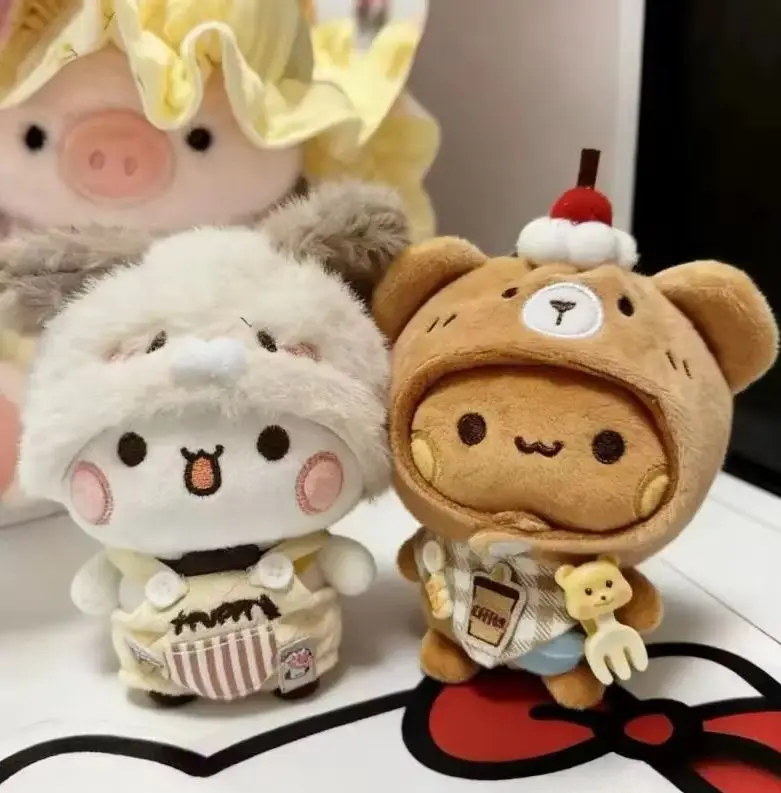 New Bubu And Yier Panda Keychain Plush Doll Suit Soft Anime Toy Kawaii Cartoon Fluffy Bear Bag Pendant Decoration Couple Gift@