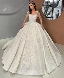 Gorgeous Wedding Dress Sheer Neck Long Sleeves Sparkly Sequined Appliques Custom Made Robe De Mariée Bridal Gowns Elegant Female