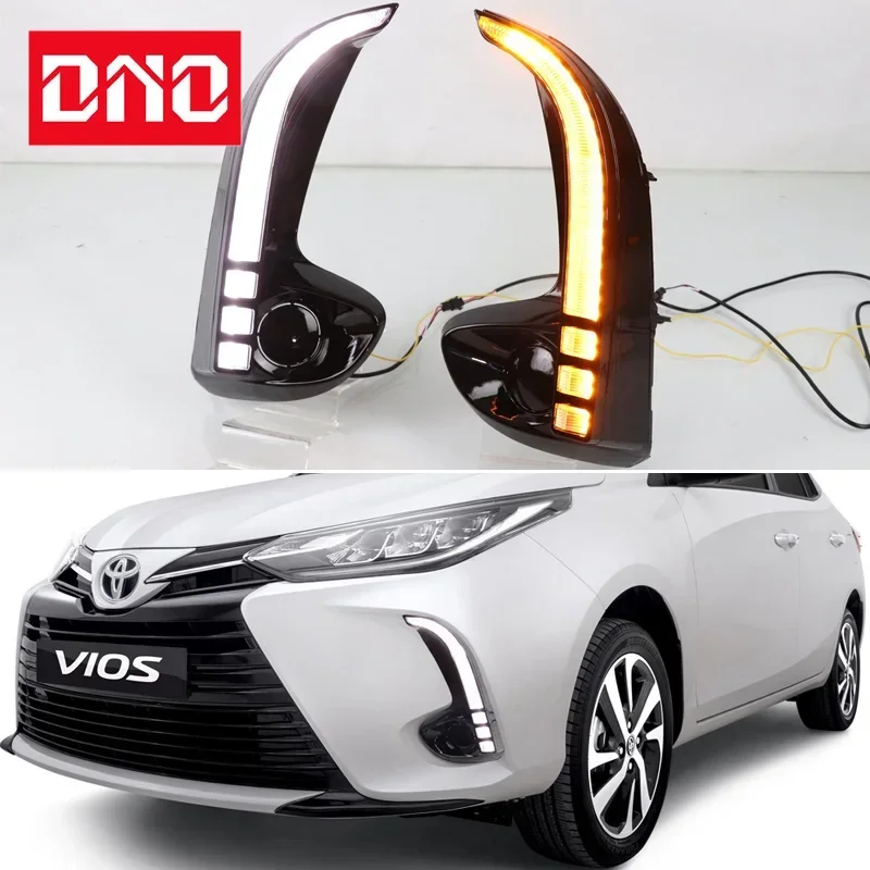 

Car LED DRL 12V Daylights For Toyota Yaris 2021 2022 Yellow Turn Signal Daytime Running Headlamps Auto Driving Lamp Foglamps