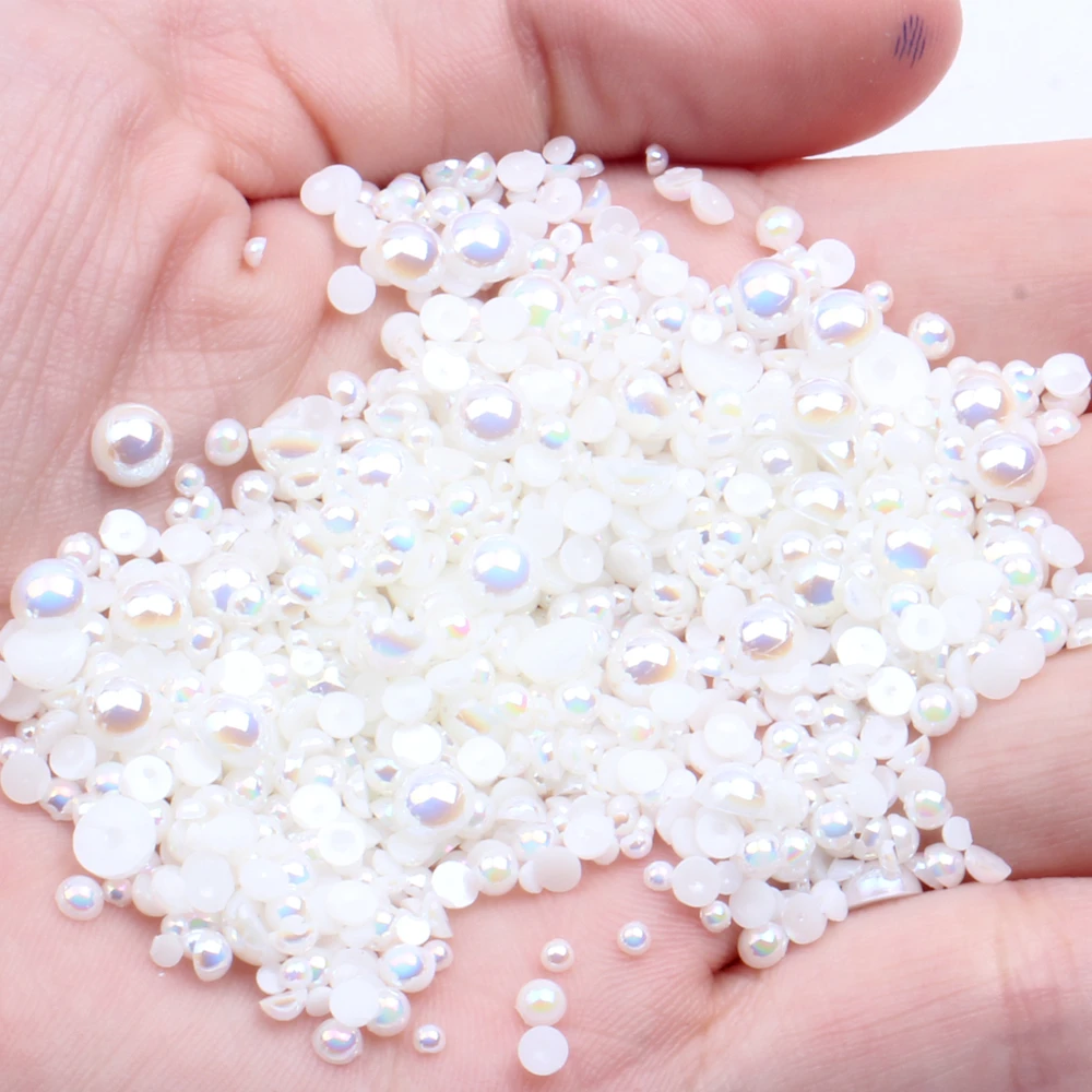 Ivory AB Half Round Resin Pearls 2-12mm And Mixed Sizes Imitation Flatback Crafts Scrapbook Beads DIY Nails Jewelry