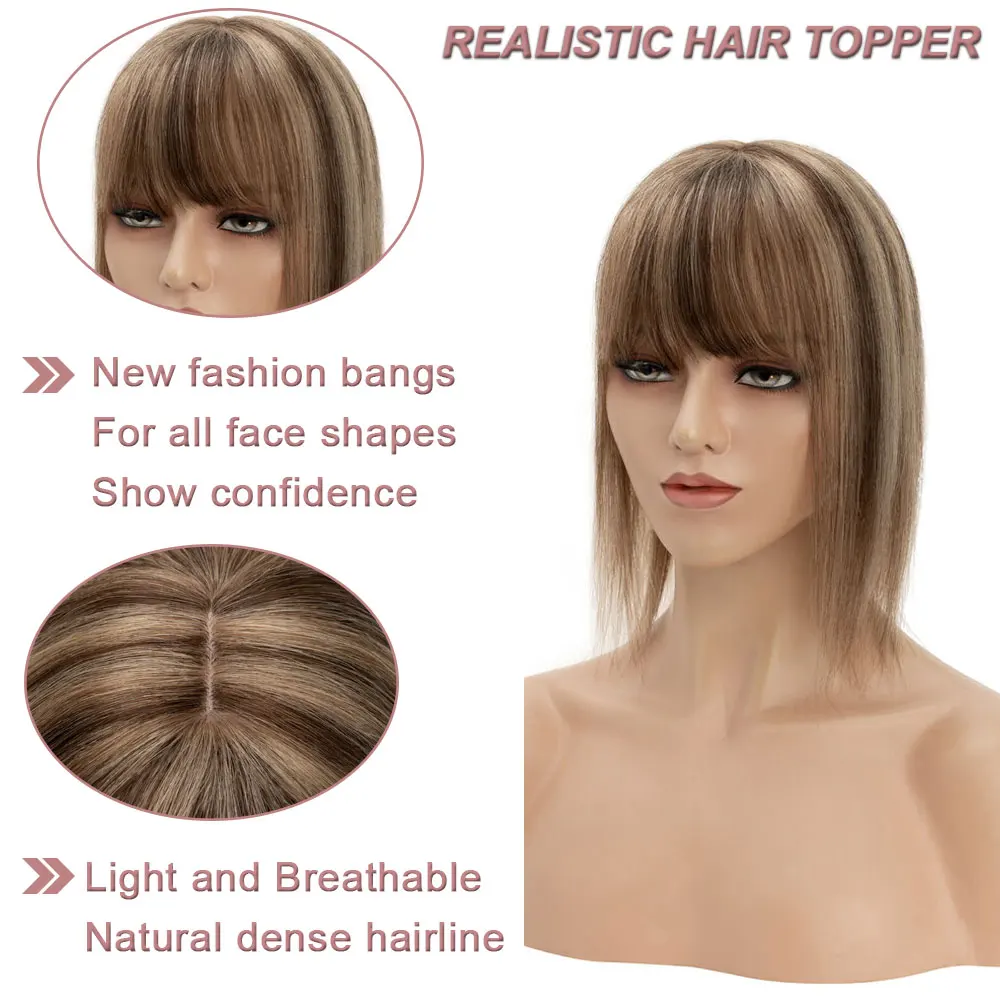 SEGO Hair Toppers for Women Real Human Hair with Thinning Hair Toppers Clip in Toppers Straight Hair Pieces with Bangs 150%
