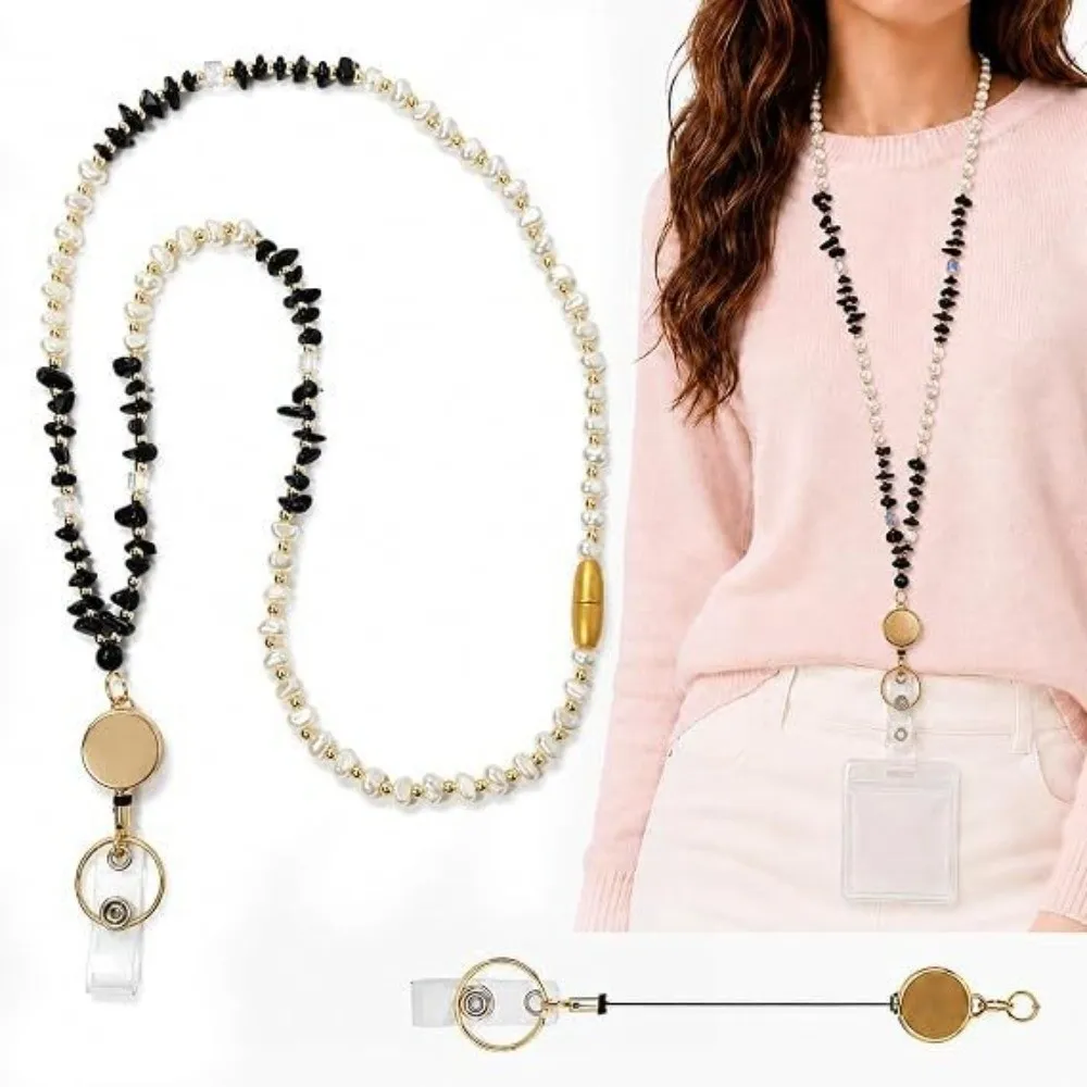 With Clear Card Mobile Phone Beaded Lanyard Waterproof Detachable Phon Retractable Badge Holder Retractable Colorful Beaded