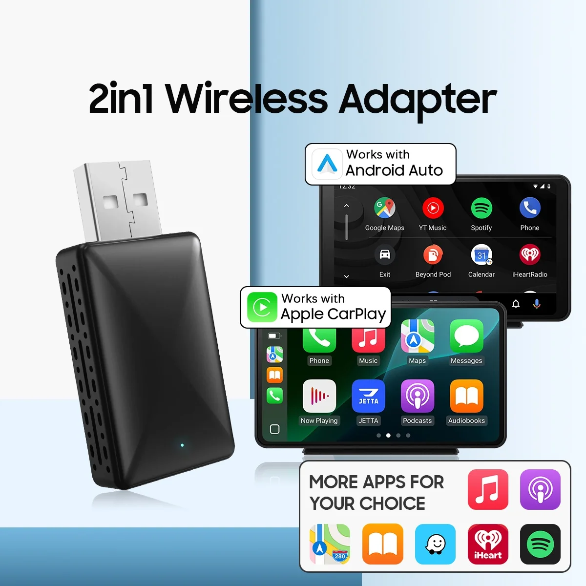 

A6 2 IN 1 Wireless Adapter Wired To Wireless CarPlay Android Auto Adapter BT 5.0 Plug and Play Smart Dongle for OEM Car Stereo