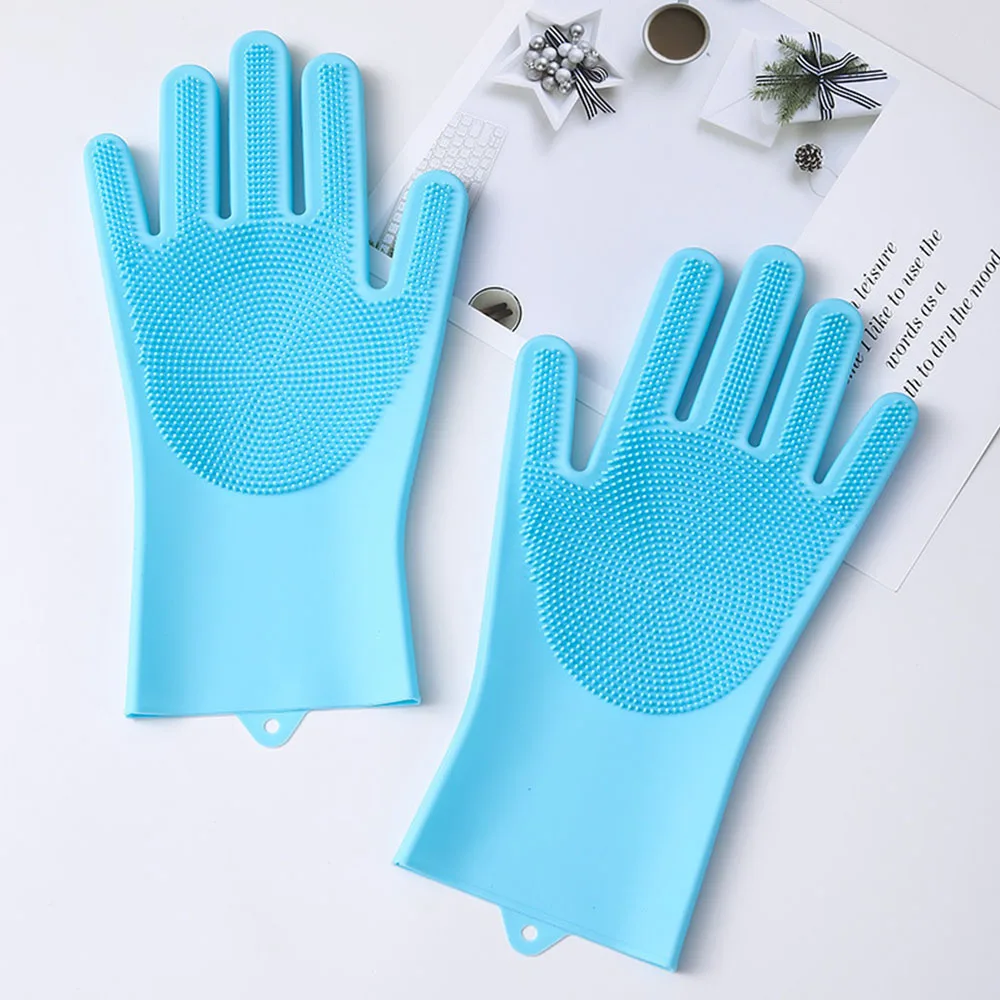 Dishwashing Cleaning Gloves Magic Silicone Rubber Dish Washing Gloves for Household Sponge Scrubber Kitchen Pet Grooming Cleanin
