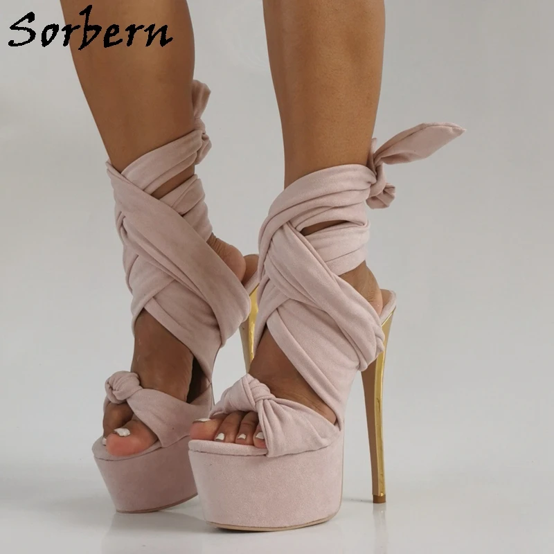 Sorbern Pale Pink Wrapped Straps Sandals Women High Heel Platform Stilettos Summer Shoes Slingback Custom Colors