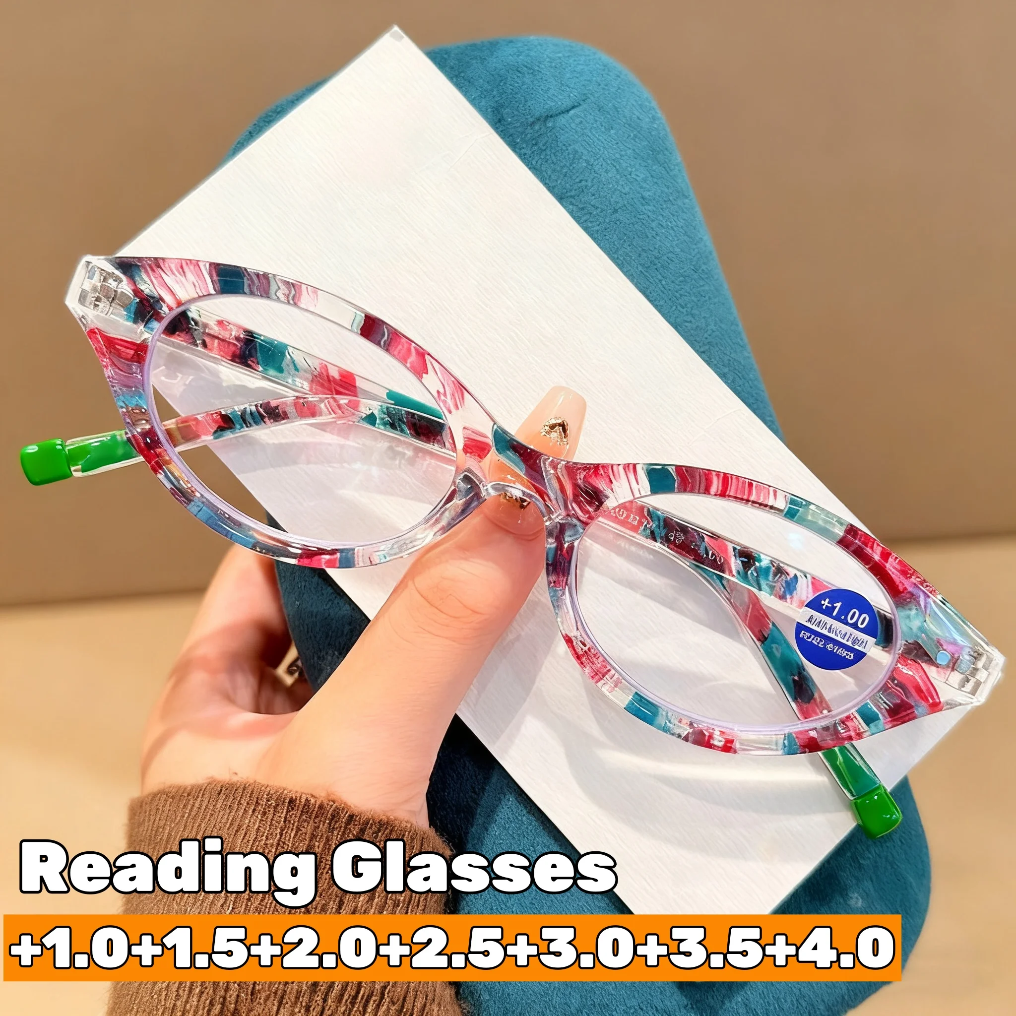 

Vintage Elliptical Frame Reading Glasses for Women Blue Light Blocking Eyeglasses Female Fashion Printing Far Sight Eyewear+2.0