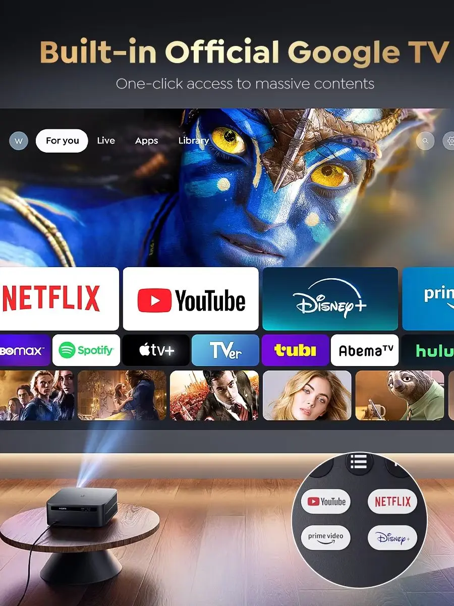 Hochleistungs-4K-Android-Projektor 45000 Lumen Autofokus WLAN 6 BT5.2 Dolby Heimkino Google TV Smart-Projektor