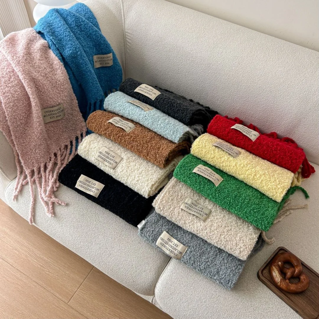 

Solid Fleece Warm Scarf Autumn Winter Korean Fashion Versatile Tassel Scarf Elegant Women Outings Simple Windproof Warm Scarf