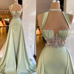 Luxury Green Evening Dresses Mermaid Sexy Strapless Sleeveless Women's Prom Gowns Satin Fashion Party Elegant Customized Vestido