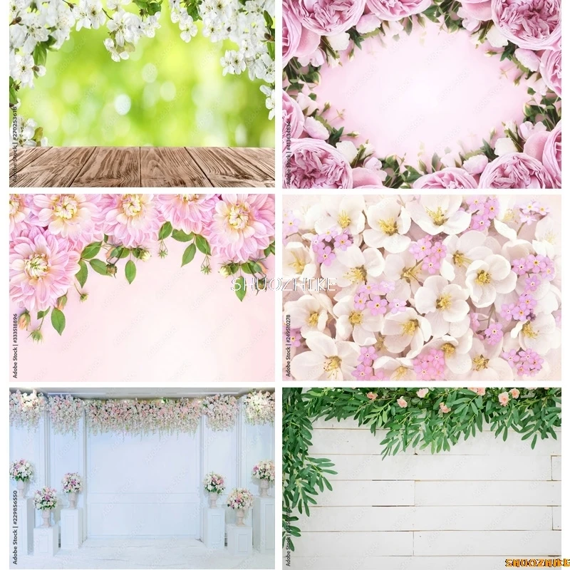 

SHUOZHIKE Thin Cloth Photography Backdrops Prop Flower Wall Wood Floor Wedding Party Theme Photo Studio Background LLH-08