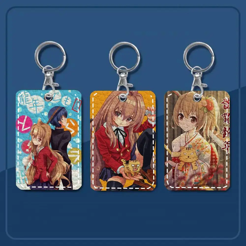 Toradora Card Case Keychain Access Card Bag Key Tag Ring Leather Card Holder Key Ring Access
