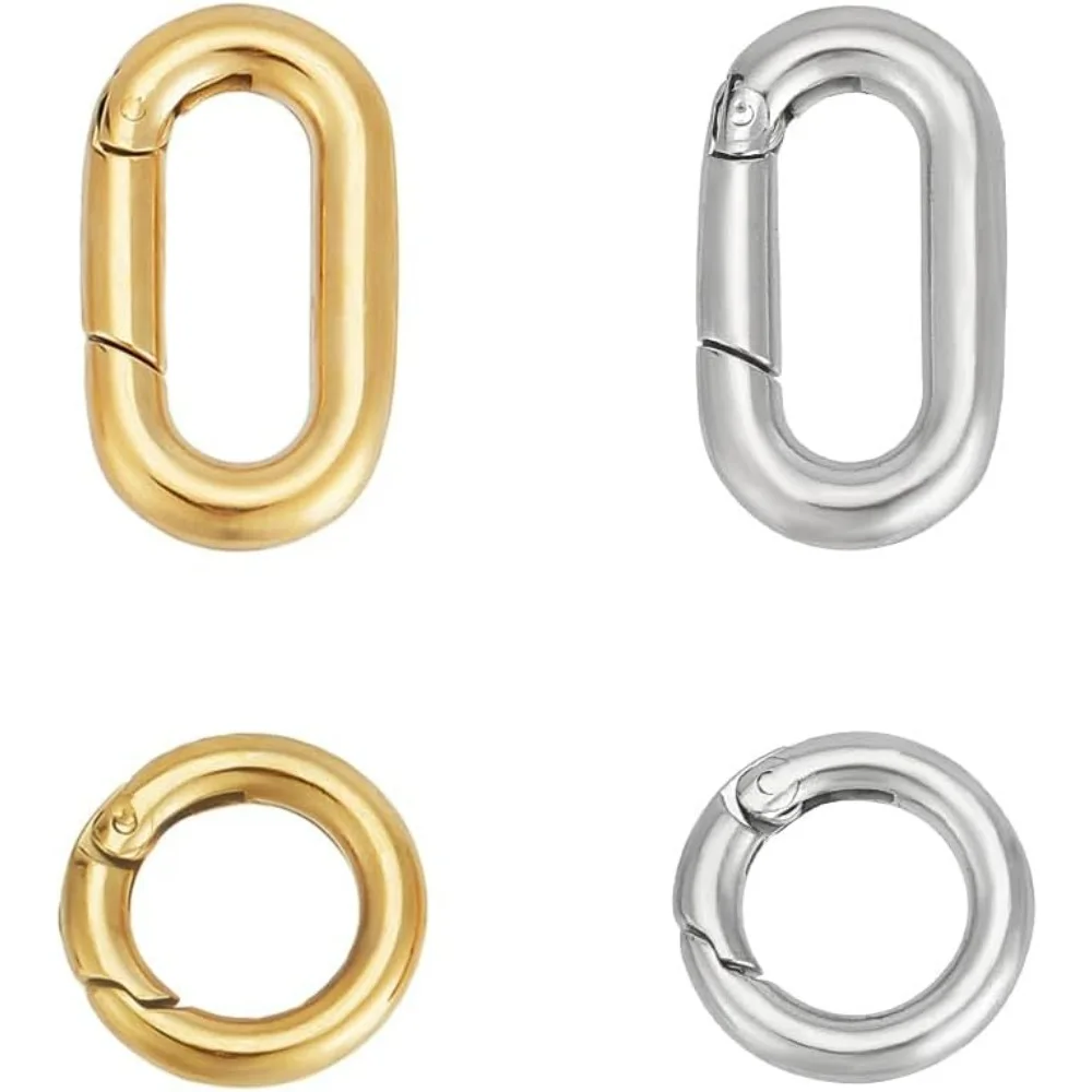 4 pezzi 2 stili 2 colori 12 ~ 18,5 mm anelli per cancelli a molla chiusure a scatto in acciaio inossidabile 304 moschettoni rotondi moschettoni kit di creazione di moschettoni