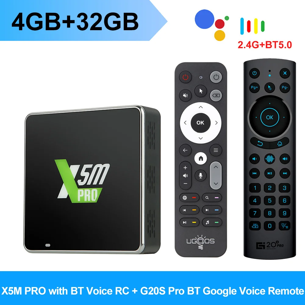 UGOOS X4Q Pro LPDDR4 4GB 32GB TV Box Android 11 Amlogic S905X4 X5M Pro 14 OS 1000M BT 4K Google Voice 2GB 16GB 32GB X4Q Cube Pro